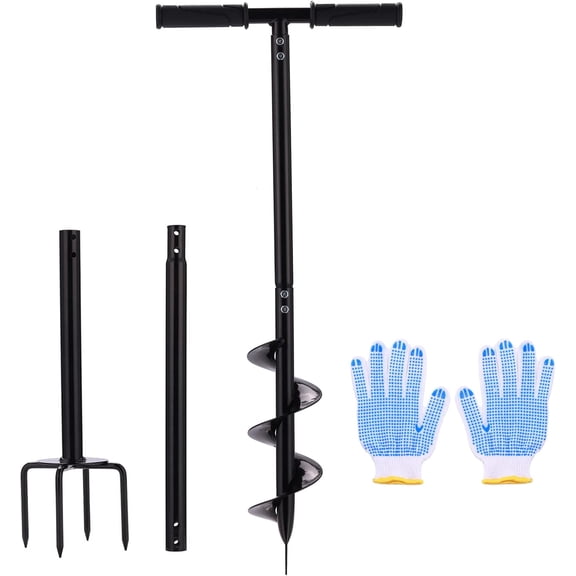 2 in 1 Hand Drill Auger Post Hole Digger  44.5 inch Manual Garden Spiral Drill Planter for Bulb, Flower, Seedlings, Bedding Plants, Fence Post Auger for Trees, Mailbox, Deep Cultivating.