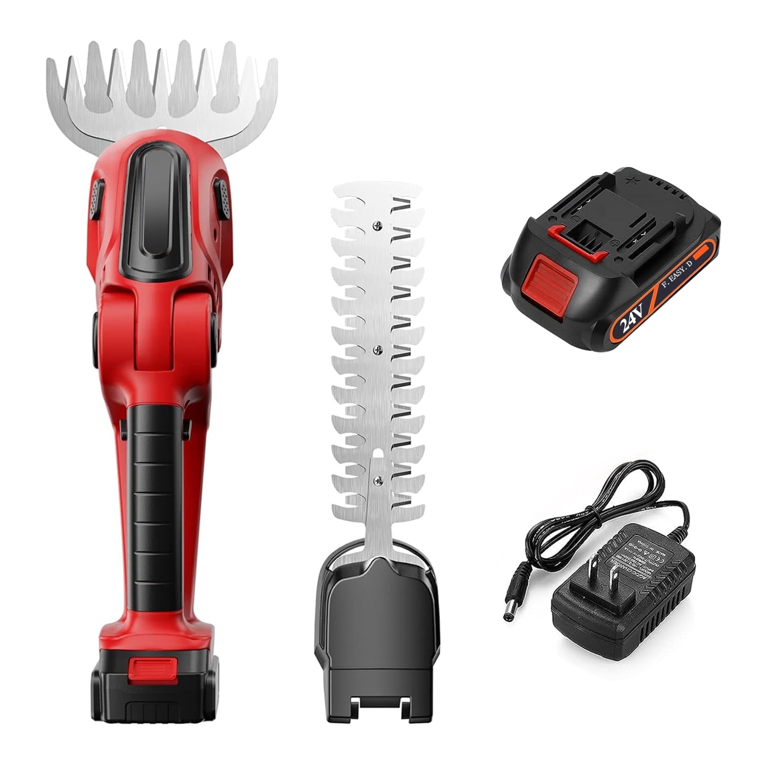 2 in 1 Handheld Grass Shear Cordless Hedge Trimmer TeqHome 24V Electric Shrub Trimmer Hedge Cutter with Detachable Battery 90° Cutting Angle 2Pcs Replaceable Blades for Garden Lawn