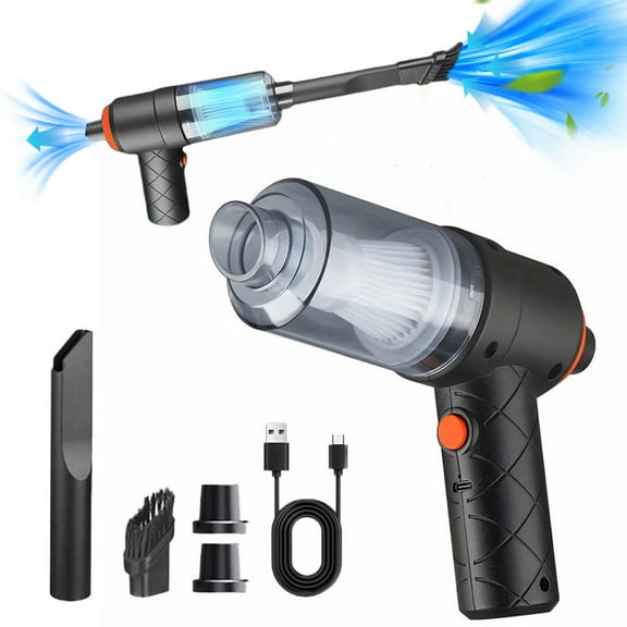 2 in 1 Handheld Vacuum and Blower Cordless Rechargeable Bug Catcher, Portable Cleaner Strong Suction Sucker Car Kitchen Pet Hair, Dry & Wet Use with USB & Two Blow Nozzles