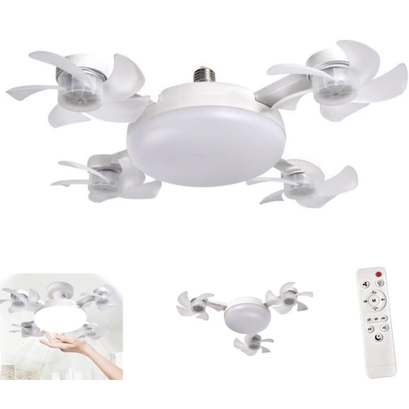 2 in 1 Hanging Fan with LED Lantern, Amazing Dual Fans and Light, 2025 New Fan Light, Screw in Ceiling Fans with Remote Control Light Bulb, 3 Adjustable Speeds, E27 Screw(White,3 Head)
