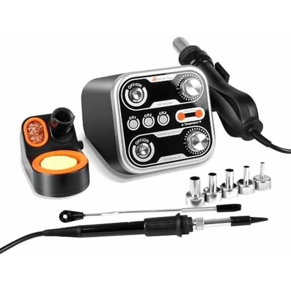 2 in 1 Hot Air Rework & Soldering Station, 760W High Power, Digital LED Display, 3 Preset Temps, Smart Sleep Mode, F/C, Temp Correction, SMD Rework for PCB Repair, Electronics, DIY