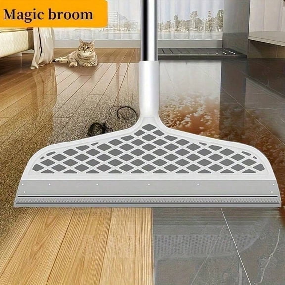 2 In 1 Household Cleaning Broom For Floor, Multifunction Magic Broom, Adjustable Long Handle Silicone Floor Squeegee, Sweep And Scrape, Bathrooms, Kitchens, Showers, Pet Hair, Glass,White