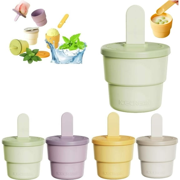 2 in 1 Ice Cream Containers for Homemade Ice Cream, Ice Cream Storage Containers Set, Ice Molds in One Tray With Sticks, DIY Ice Mold, Leak-Free Ice Cream Containers, Easy-Release (Green)
