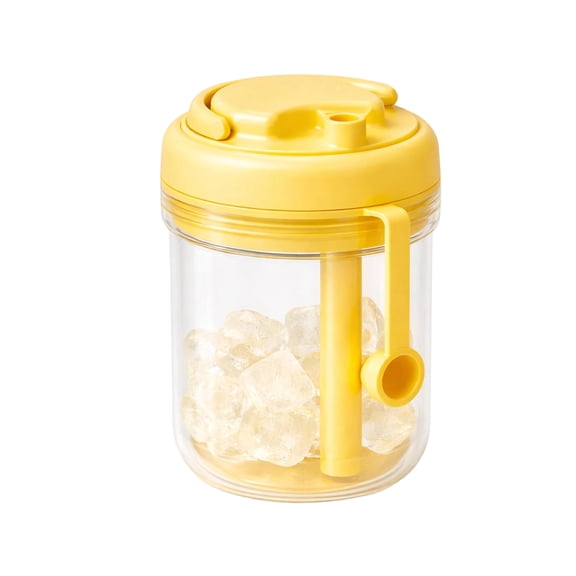 2 In 1 Ice Cube Bottle, 2026 New Touch-Free Ice Cube Water Bottle with Straw, Easy Press to Release Ice Tray for Home, Outdoor Picnics, Office Use Cocktail, Whiskey, Coffee (Yellow)