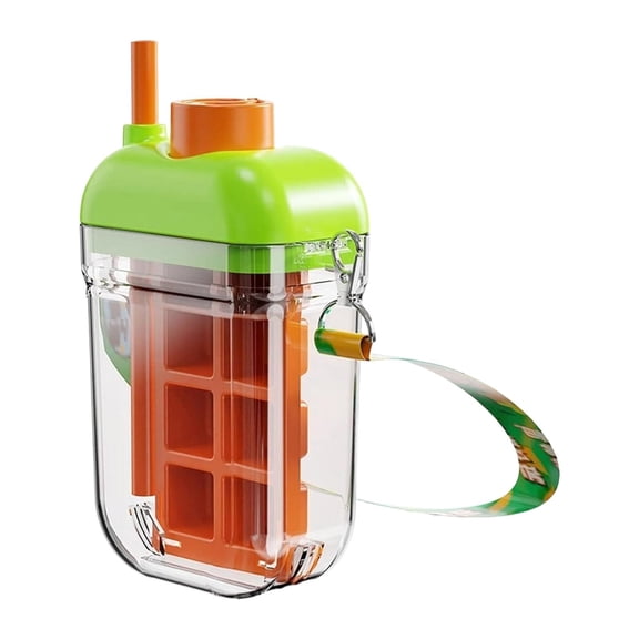 2 In 1 Ice Cube Bottle, Ice Cube Bottle With Straw, Portable Touch Free Ice Cube Trays, Press To Release Ice Tray for Home Ice Making, Outdoor Picnics, Office Use (1100ml/38oz)