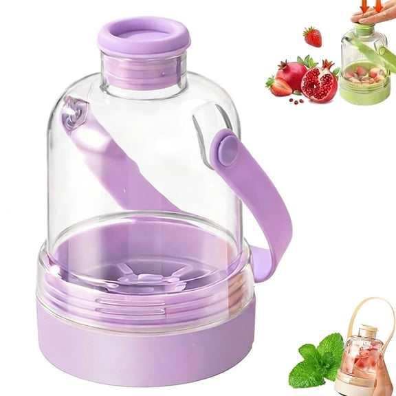 2 In 1 Ice Cube Bottle,Portable Ice Cube Tray Built In Ice Mold Cup,Press To Release Touch Free Ice Tray Leak Proof Lid for Outdoor Office Travel Home Essential (Purple)