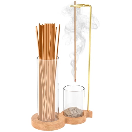 2 in 1 Incense Holder for Sticks Anti-Ash Flying Incense Burne with Glass Ash Catcher and Incense Sticks Organizer for Meditation Yoga Spa Home Decor (Dark Base)