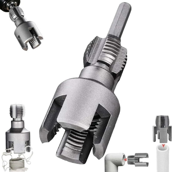 2 in 1 Integrated Internal & External Pipe Threading Tool 1/2 3/4 1 Npt 2025 Front Before PVC Pipe Re Threader Tool Electric Drill Thread Size Maker Kit for Plastic PPR Pipe Tap Die Set (1/2")