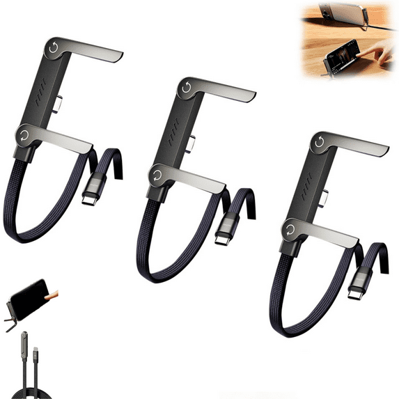 2 in 1 Invisible Holder Charger Cable 240W Fast Charging Cord with Built-In Phone Stand, 4.9FT 2 in 1 Braided Fast Charge Cable with Adjustable Phone Stand, T-Shaped Design Type-C for Phones 2pc 65W