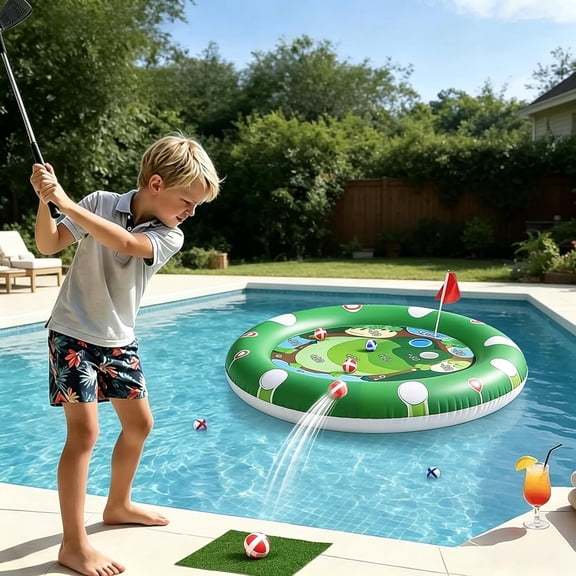 2 in 1 Kids Inflatable Golf Pool Set with Floating Poker Table, Golf Water Chipping Game & Card Games, Indoor Outdoor Golf Toys Gift for Boys Girls Teen Adults Family Yard Swimming Party