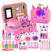 LXUNLN Kids Makeup Kit for Girls Ages 3-12,2-in-1 Unicorn Nail Salon Set & Girl Toy(Pink)