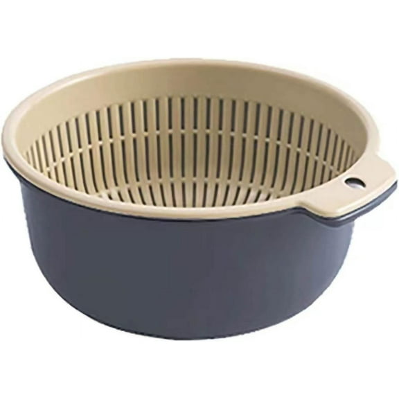 2 in 1 Kitchen Colander Set with Bowl Strainer, Double-Layer Plastic Fruits Vegetable Washing Basket, BPA Free Plastic Fruits and Vegetable Washing Basket, Drain Bowls for Cleaning Washing Mixing
