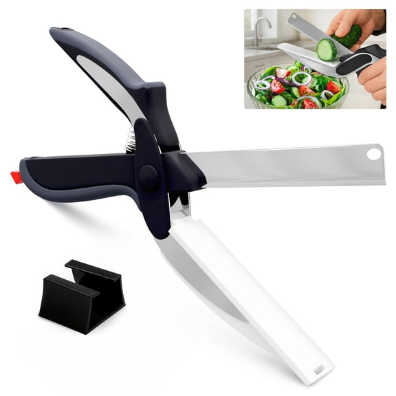 2 in 1 Kitchen Scissors with Cutting Board, Stainless Steel Food Scissors & Tomato Knife, Vegetable Cutter with Safety Lock, 9.5" Shears for Meat Cheese  Dishwasher Safe