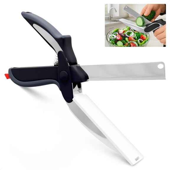 2 in 1 Kitchen Scissors for Food  Stainless Steel Blade & Plastic Cutting Board Scissors with Safety Loc, Fruit & Vegetable Cutter  Easy-to-Use Kitchen Shears for Meat