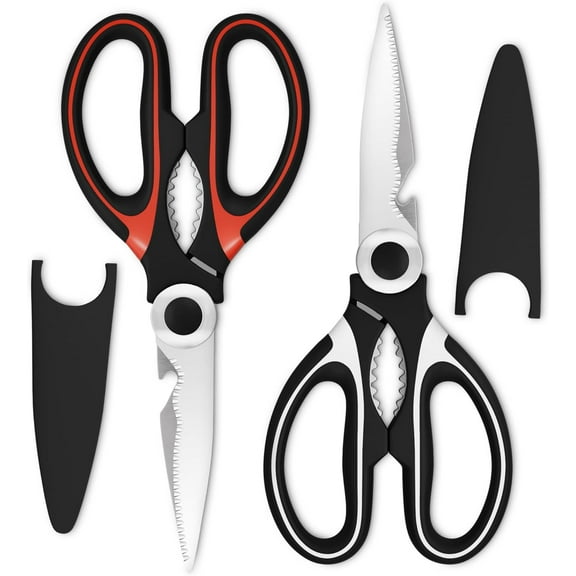 2 in 1 Kitchen Scissors for Food – Stainless Steel Blade & Plastic Cutting Board Scissors with Safety Lock | 9.6" Tomato Knife, Fruit & Vegetable Cutter – Easy-to-Use Kitchen Shears for Meat, Cheese