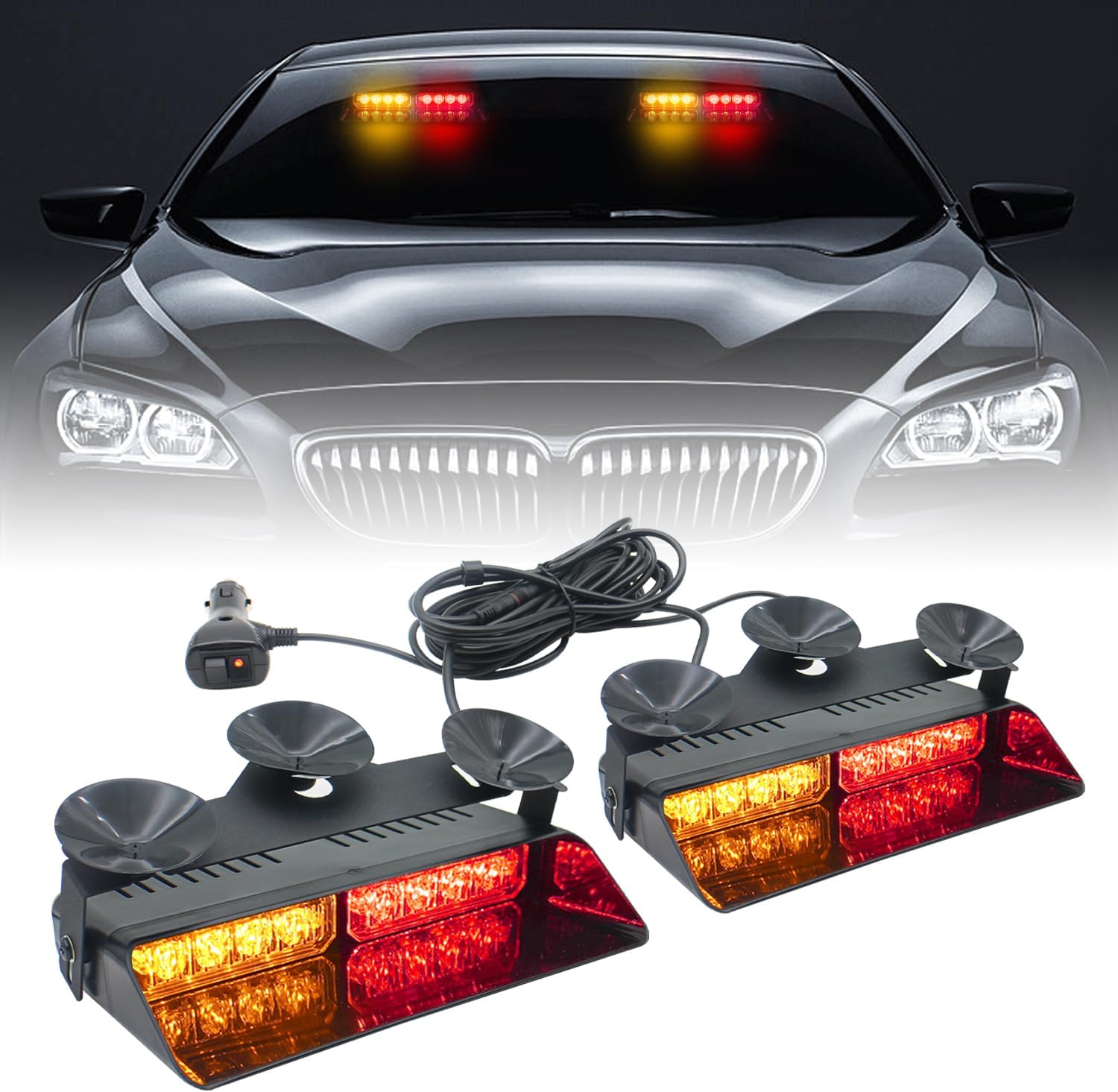 2 in 1 LED Emergency Strobe Lights for Vehicles Front/Rear Windshield