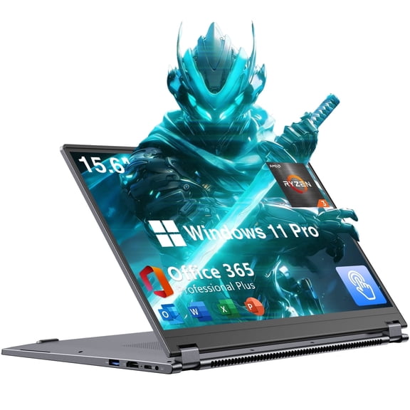 15.6" Laptop 2 in 1 Computer,8GB DDR4 256GB SSD Touchscreen Notebook, AMD Ryzen R3 3200U(Up to 3.5 GHz), Radeon Vega 3, 1920x1080 FHD Display, Win 11 Pro, WiFi, BT5.1 RJ45, Blacklit Keyboard