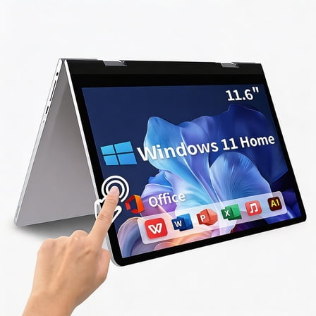 2 in 1 Laptop Touchscreen with Windows 11 and Stylus Pen, 12 inch Laptop Tablet Computer with 4GB RAM 256GB SSD HDMI Type-C 2.4G/5G WiFi BT SD Slot Webcam 4000mAh for Work Education Entertainment