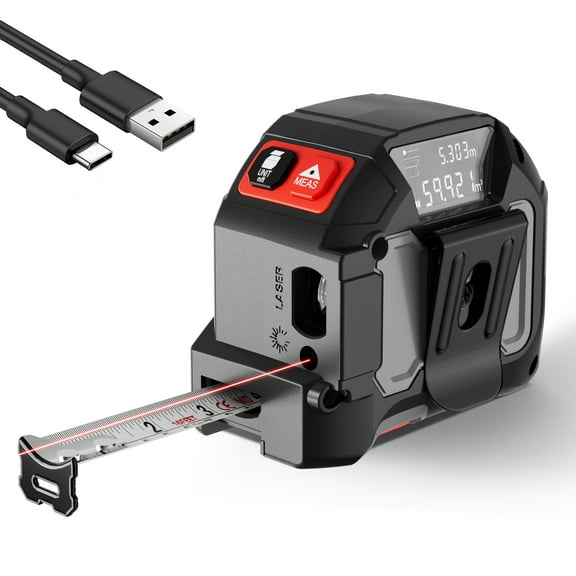 2 in 1 Laser Tape Measure, 130Ft Rechargeable Laser Measurement Tool & 16Ft Measuring Tape with Magnetic Hook, Flexible Baseline Switching, Area, Volume, Ft/Ft+in/in/M Unit