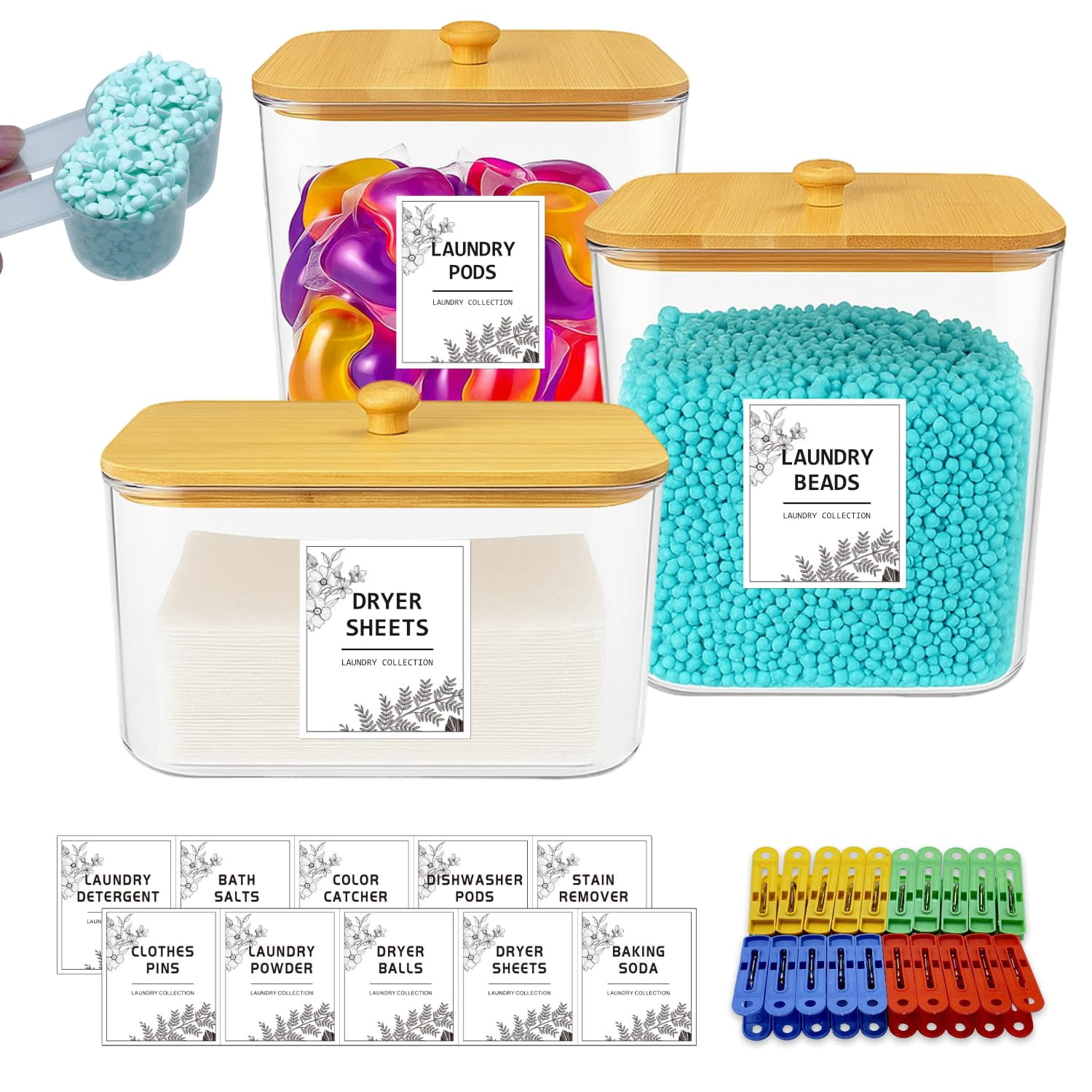2+1 Laundry Pods Container and Dryer Sheet Holder Set, Clear Laundry ...