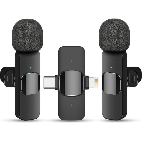 2 in 1 Lavalier Microphone for iPad and Android Phone, Plug and Play Laple Mics with Noise Reduction, 65FT Range, Real-Time Sync Microphone for Video Recording, Streaming, Interviews