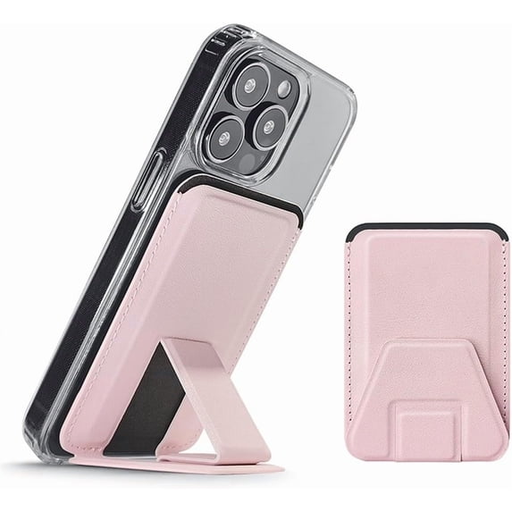 2 in 1 Magnetic Credit Card Holder, Mag safe Security Wallet, Men's Magnetic Wallet Card Holder, Magnetic Phone Wallet with Foldable Stand for iPhone 15/14/13/12 Series (Pink)