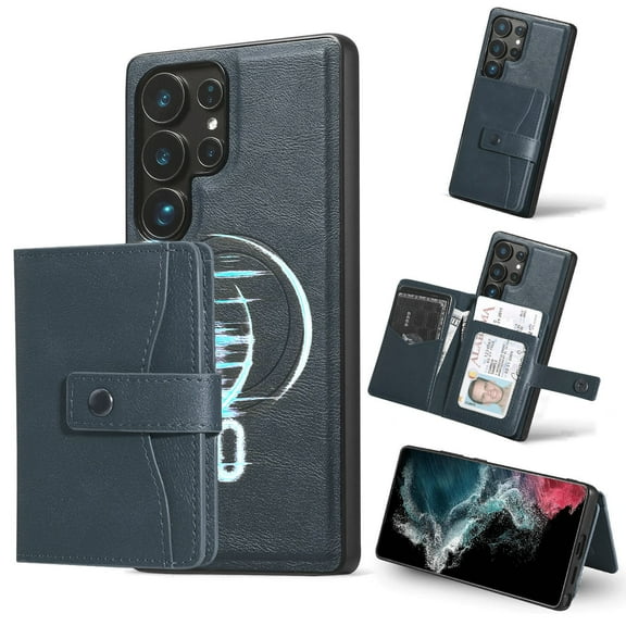 2 in 1 Magnetic Detachable Wallet Case for Samsung Galaxy A52 5G, Premium PU Leather RFID Blocking Wallet Card Holder Business Style Shockproof Phone Case Supporting Wireless Charging,Blue