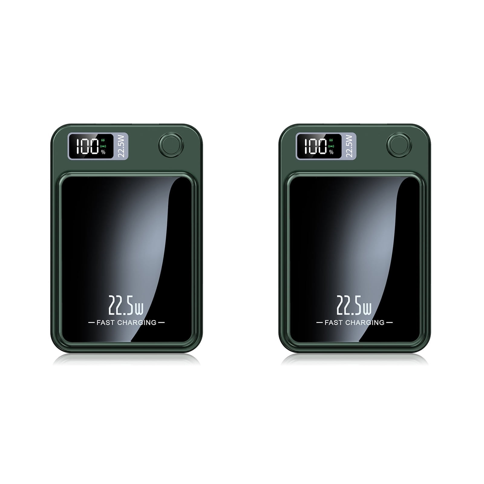 2 in 1 Magnetic Fast Charging Power Bank 5000mAh, Wireless Portable Charger 22.5W Output Smart LED Battery Indicator, Outdoor Survival Essential for iPhone,for Samsung Tablet Devices Green(2 Pack)