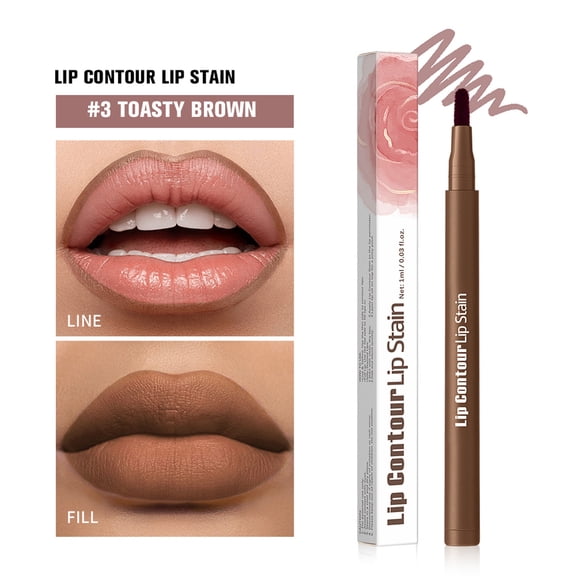 2 in 1 Matte Lip Liner and Liquid Lipstick Stain Makeup, Long Lasting Matte Lip Tint Tattoo, Highly Pigmented Color Lip Makeup, Waterproof Lipstick, Transfer-proof Lipstain for Women (Toasty Brown)