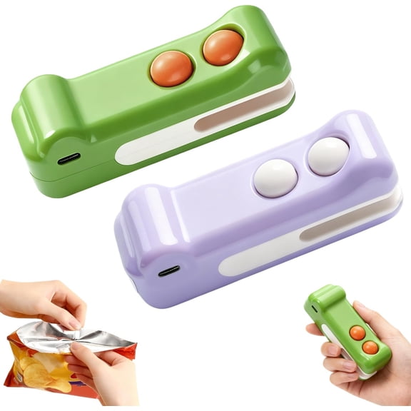 2 in 1 Mini Bag Sealer with Cutter and Magnet,Portable Handheld Rechargeable Heat Sealer, Crocodile Design Portable Sealing Machine Small Package Sealer for Chip Snack & Food Storage Travel(2pcs)