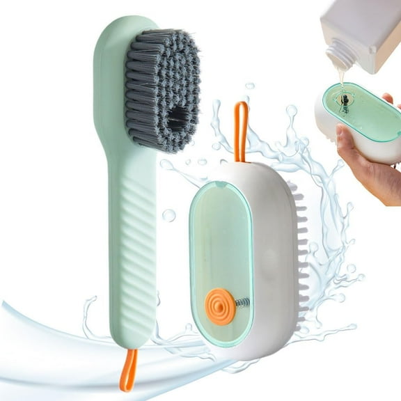 2 in 1 Multifunction Cleaning Brush, 2024 Upgrade Multifunctional Liquid Shoe Brush Soft Fur Cleaning Brush, Premium Laundry Brush Liquid Brush with Liquid Box for Washing Clothes Shoes (Green)