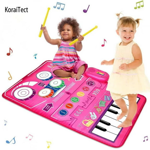 KoraiTect 2 in 1 Musical Mat Baby Toys,Piano Keyboard & Drum Mat with 2 Drum Sticks,Baby Learning Toys for 1 2 3 Year Old Birthday Gifts
