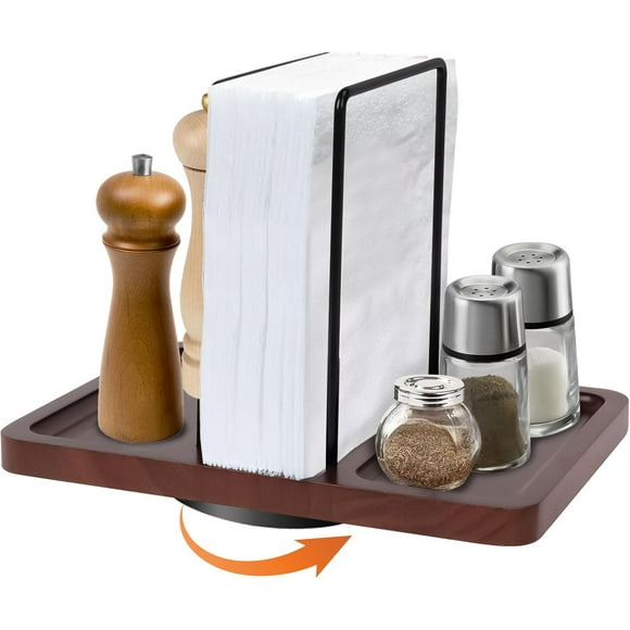 2 in 1 Napkin Holder for Table, Rotating Metal Napkin Dispenser with Salt and Pepper Shakers Caddy Standing Paper Towel Holder for Kitchen Dinner Table and Picnic Decors,Not Including Shakers