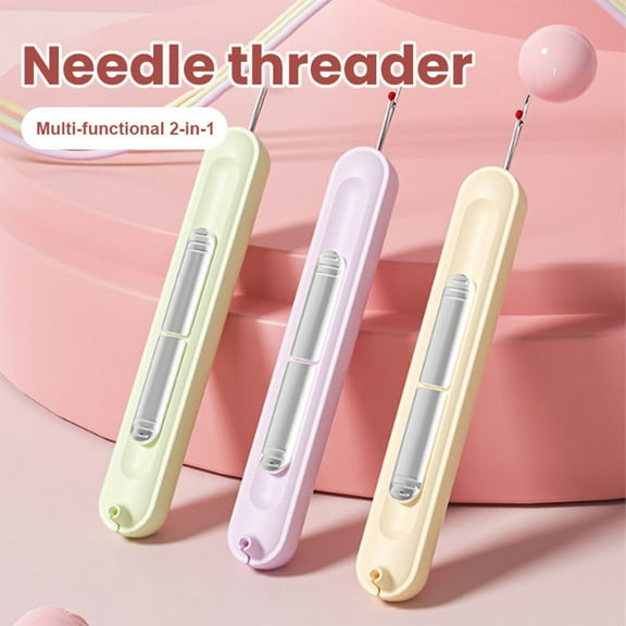 2 in 1 Needle Threader Seam Ripper, Plug-in Needle Threader, Seam Rippers for Sewing, Stretchable Remover Needle Threading Tool for Hand Sewing Knitting Craft Quilting Supplies (Green)