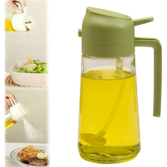 2 in 1 Oil Dispenser and Oil Sprayer, Oil Dispenser for Kitchen Spray, Oil Dispenser Spray and Pour, Glass Oil Sprayer for Cooking, Olive Oil Dispenser Bottle Spray and Pour (Green)