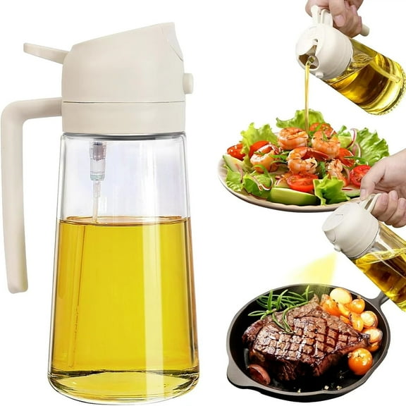 2 in 1 Oil Dispenser Spray and Pour for Kitchen Gadgets 16oz/470ml Glass Olive Oil Sprayer for Cooking with Food Grade Premium Spray Bottle with Portion Control for Salad, Frying, BBQ (White)