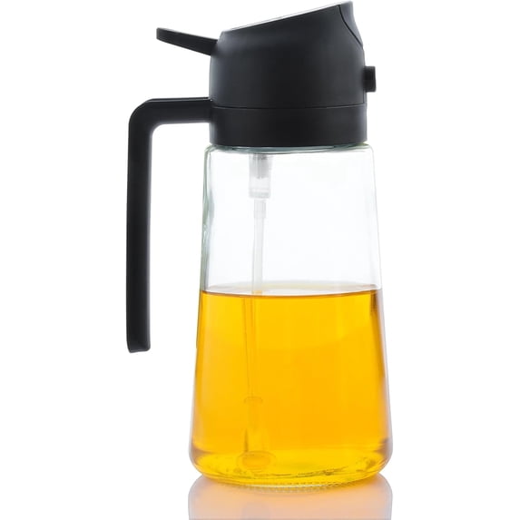 2 in 1 Oil Sprayer and Oil Dispenser for Cooking 16 floz Olive Oil Dispenser Bottle for Kitchen -Salad, Air Fryer, 470ml Olive Oil Sprayer (Black 1 Pack)