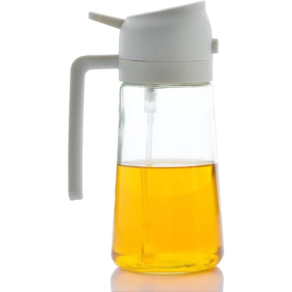 2 in 1 Oil Sprayer and Oil Dispenser for Cooking 16 floz Olive Oil Dispenser Bottle for Kitchen -Salad, Air Fryer, 470ml Olive Oil Sprayer (White 1 Pack)