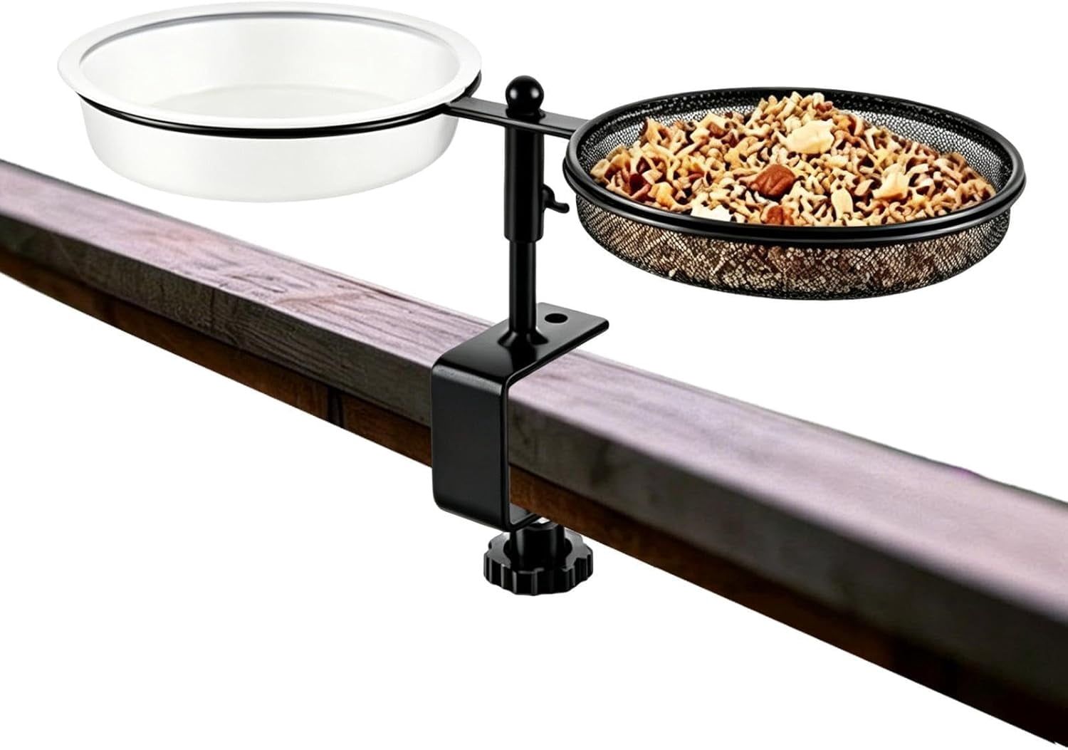 2 In 1 Outdoor Bird Feeding Station With Adjustable Clamp & Mesh Tray, Stable Bird Feeder Stand For Garden Backyard Patio Deck Balcony Fence Railing Bird Watching Gardening (K)