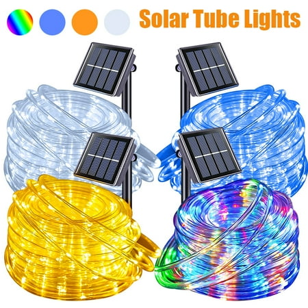 2/1 Pack 100 LED Solar Rope Lights, IP65 Solar Rope Lights Outdoor Waterproof LED, 33ft 8 Modes PVC Tube Rope Light for Trampoline Xmas Fence Yard Walkway Path Garden