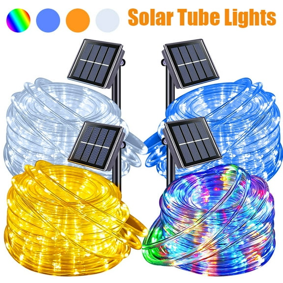 2/1 Pack 100 LED Solar Rope Lights, IP65 Solar Rope Lights Outdoor Waterproof LED, 33ft 8 Modes PVC Tube Rope Light for Trampoline Xmas Fence Yard Walkway Path Garden