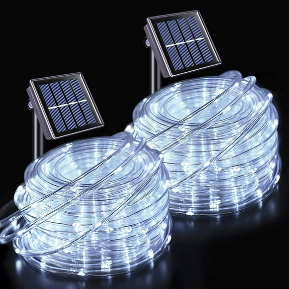 2/1 Pack 100 LED Solar Rope Lights, IP65 Solar Rope Lights Outdoor Waterproof LED, 33ft 8 Modes PVC Tube Rope Light for Trampoline Xmas Fence Yard Walkway Path Garden