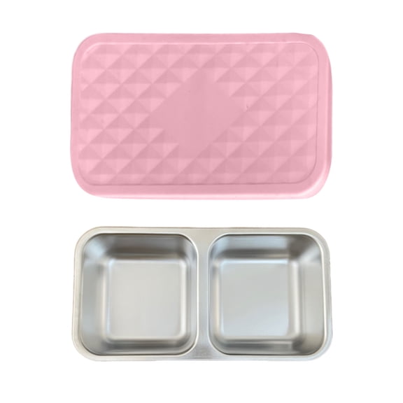 2/1 Pack Stainless Steel Snack Containers, Reusable Metal Snack Containers with Silicone Lids, 2 Compartment Stackable Metal Toddler Lunch Box for Daycare, School and Outdoor
