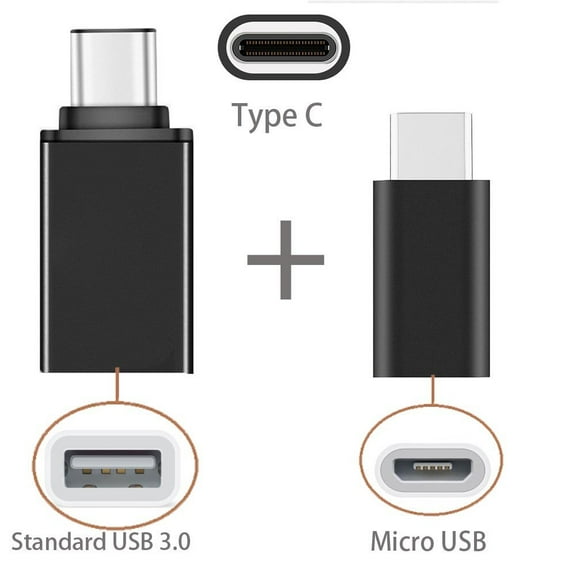 [2 in 1 Pack] Type C OTG, EpicGadget(TM) 1 Type C to USB Adapter + 1 Type C to Micro USB Adapter, Converts/Connects USB Type-C input/output to 3.0 USB/Micro USB, For Power/data/File transfer (Black)