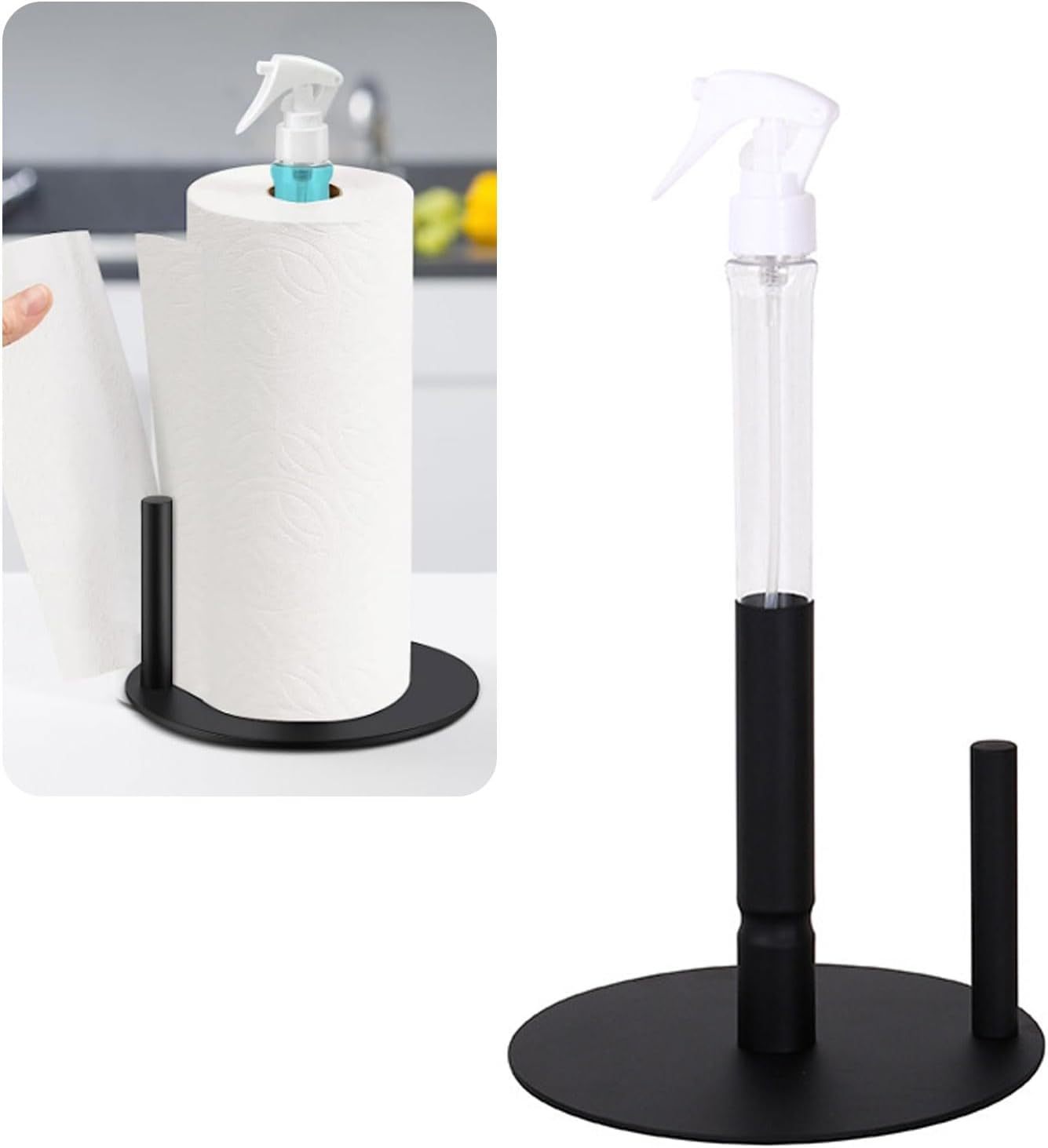 2 in 1 Paper Towel Holder with Spray Bottle, Countertop Paper Towels