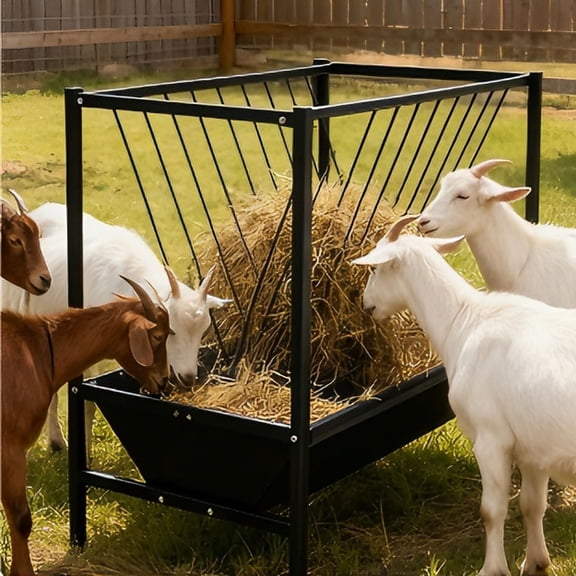 2 in 1 Pasture Hay Feeder 70 Gallon, Galvanized Metal Livestock 2 in 1 Hay and Grain Feeder with Bottom Tray, Pasture Feeder, Goat Hay Feeder for Rural Ranches, Small Farms, Agricultural Yards