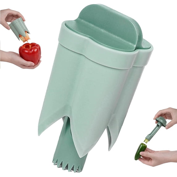 2 in 1 Pepper Corer, New Bell Pepper Corer Remover,Quick Fruit Vegetable Cutter Cave Tools,Kitchen Gadget for Jalapeno Bitter Melon strawberry(Green)