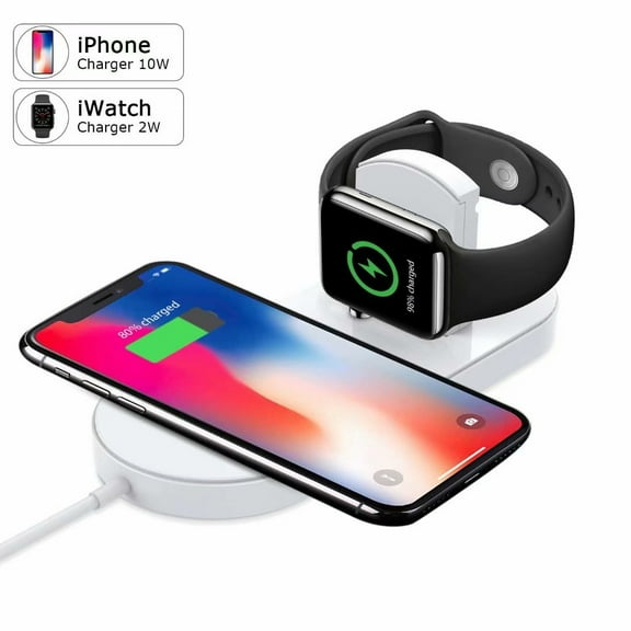 2 in 1 Phone Wireless Charging Pad,dual wireless charger for Galaxy Watch,Gear S3/S2 ,Apple Watch Series 4/3/2/1 iPhone 8/X/XS/XR, Samsung S7 and All Qi Enabled Devices (White)