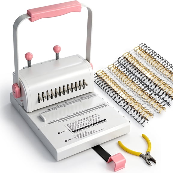 2:1 Pitch Spiral Wire Binding Machine, Portable Cinch Binder with Slide Ruler, Wire Cutters & 10 Binding Wires for Notebooks, Journals, Calendars & Albums