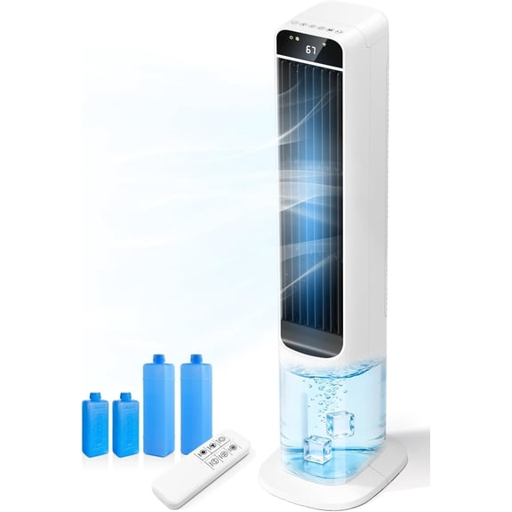 2 in 1 Portable Air Cooler with Remote, Evaporative Air Cooler with 4 Ice Packs, 12H Timer, 120? Oscillation, 3 Speed & 3 Modes Air Cooling Fan for , Bedroom, Office, White